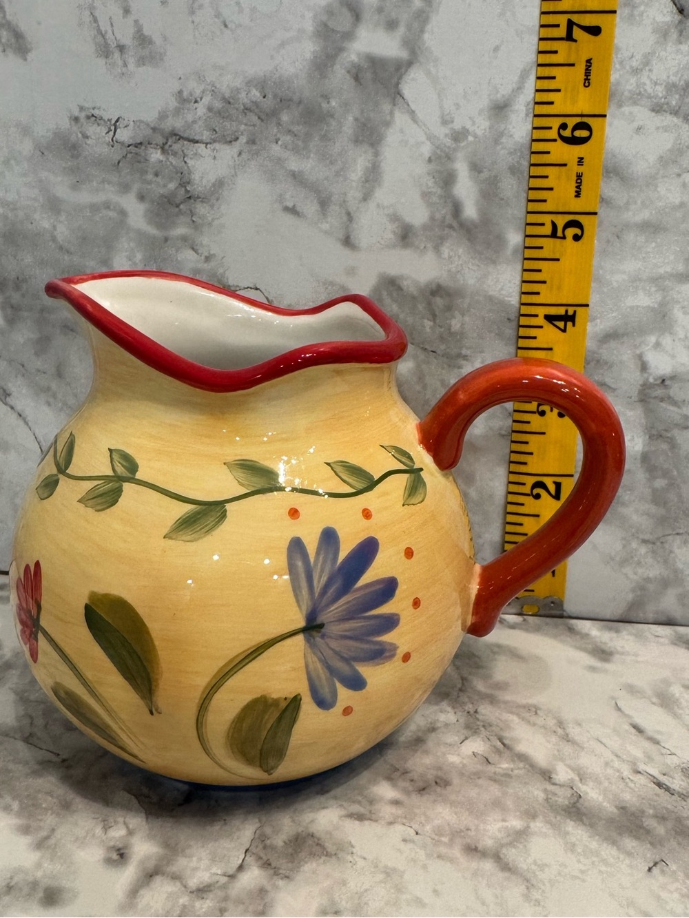 Vibrant Pfaltzgraff Napoli Hand Painted Floral Ceramic Pitcher 5.5" - Picture 8 of 11